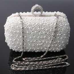 Ganz Frauen Tasche zwei Seiten Perlen Frauen Perle Clutch Abendtasche Perlen Handtasche Beige weiße Perlenperlen Clutch Bag Shoul185a