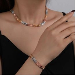 Wedding Jewelry Sets Selead Design Fashion Tricolor Copper Gold Plated Ladies Necklace Bracelet Set Italian Braided Fashion Clavicle Chain 231208