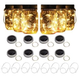 8 Pack Solar Mason Jar Lights with 8 Handles 10 Led String Fairy Firefly Lights Lids Insert for Regular Mouth Jars Garden decor Y2292m