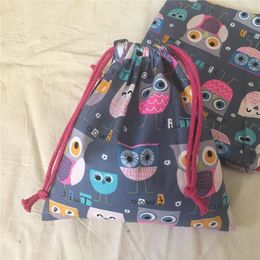 YILE Bag Fabric Twill Purpose Pouch Cosmetic Drawstring Gift Cotton Base Party Handmade BagPrint Cup Owls Grey Multi N630d Rvekf235T