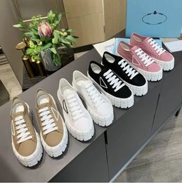 Double Wheel nylon gabardine sneakers designer Canvas casual shoes luxury Platform Triangle logo High top casual small white shoes Size 35-41