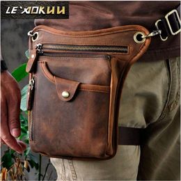 Genuine Real Leather Men Design Casual Messenger Crossbody Sling Bag Fashion Waist Belt Pack Leg Drop Bag Phone Pouch 211-5 MX2007238z