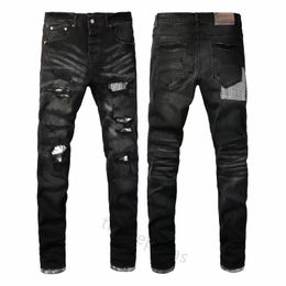 Purple Designer For Mens Jeans Hiking Pant Ripped Hip Hop High Street Fashion Brand Pantalones Vaqueros Para Hombre Motorcycle Embroidery Close F 319