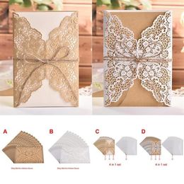 Greeting Cards 10pcs Design Flower Pattern Laser Cut Lace Wedding Invitations West Cowboy Customise Invitation Send Seal Envelope 2377