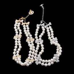 Designer Viviene Westwoods New Viviennewestwood Western Empress Dowagers Double Layer Pearl Full Diamond Bone Planet Necklace for Womens Light Luxury Saturn Pear