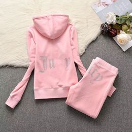 Women's Two Piece Pants Velvet Juicy Tracksuit Women Coutoure Set Track Suit Couture Juciy Coture Sweatsuits letters hooded hoodie loose fitting designer outfit c17