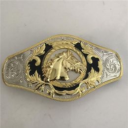 1 Pcs Cool Lace Gold Horse Head Western Cowboy Belt Buckle For Hebillas Cinturon Fit 4cm Wide Belt290O