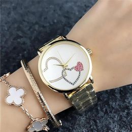 Fashion Design Women's Quartz wrist Watches for women Girl Colorful crystal Peach heart pattern Dial Metal steel band Quartz 323i