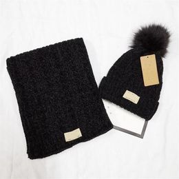 Brand Winter knitted Beanies Hats scarf sets Women Thick Warm Beanie Hat mens knit Letter Bonnet Beanie Caps Outdoor Riding Set257K