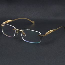 Rimless leopard series Eyeglasses Women Fashion Sunglasses Stainless steel Cat Eye Eyewear Large Square Glasses with box C Decorat267I