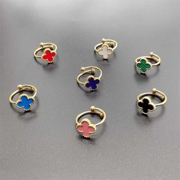 stainless steel fourleaf clover adjustable opening ring 18k gold stylish allmatch design ring