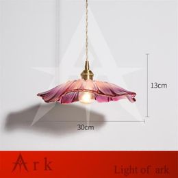 Pendant Lamps Nordic Japanese-style Glass Brass Chandelier Homestay Bar Aisle Porch Restaurant Cafe Light Single Head Lotus Leaf272b