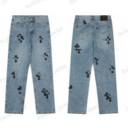 Mens Designer Make Old Washed Chromees hearts Jeans Chrome Straight Trousers Heart Cross Embroidery Letter Prints for Women Men Casual Long Style CH jeans A7