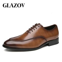 Dress Shoes Brogue Formal Shoes Men Dress Leather Shoes Fashion Men Flats Shoes Genuine Retro Pointed Toe Oxford Male Footwear Zapatos 231208