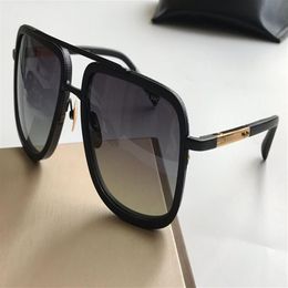 Men Matte Black Gold Square Sunglasses Grey Shades Lenses Sonnenbrille Vintage sunglasses Eye wear New with Box268i