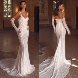 Mermaid Berta Lace Dresses Straps Backless Wedding Dress sweep train sequins lace bridal gowns