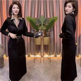 Women Dresses Black Trench Pleated Sexy V-neck Bodycon Dress Clubwear Party Long-skirt Blouse Belt Slim Maxiskirt Vestido Casual Club Blouse