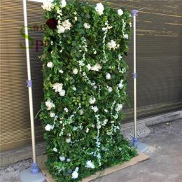 Green Plants Roses Hydrangea Penoy Artificial Flower Wall For Wedding Background Decorative Flowers & Wreaths2563