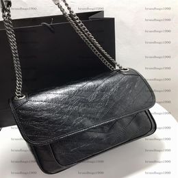 2 Size Niki Bag Oil wax wrinkled Cowskin Handbag Evening Bags Leather shoulder bags chain purse fashion clutch lady cowhide handba277Q