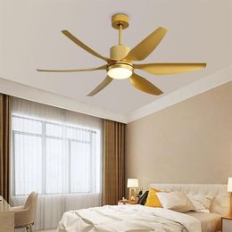 Ceiling Fans 56 Inch Modern LED Gold With Lights Large Amount Of Wind Living Room DC Fan Lamp Remote Control316K