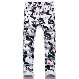 Black Stretch Printing Men's Jeans Summer Street Cotton Denim Pants Mid Waist Fashion Casual Trousers Vaqueros De Hombre 837