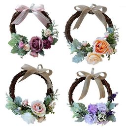 Pack of 4 Rattan Artificial Flower Wreath Garland Spring Flower Front Door Lintel Wedding Venue Decor Home Wall Window Ornament1230n