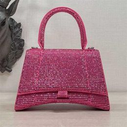 Evening Bags Rhinestone Hourglass Bag Top Quality Shimmer Crossbody Crescent Bag Handbag Women Hobo Purses Real Genuine Leather Di243b