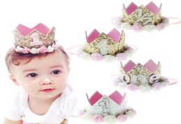 Party Hats Flower Crown Born Headband Gold Birthday Tiara For Kids Headwear Hair Bands Accessories Gift6440394