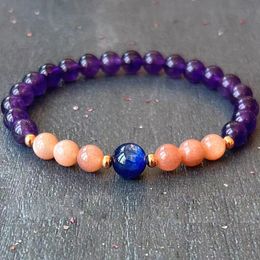 MG1958 8 MM Blue Kyanite And 6 MM Amethyst Sunstone Bracelet Spiritual Balance Crystal Gemstone Yoga Wrist Jewelry