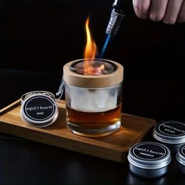 1set Cocktail Smoker Kit - 4 Flavours Wood Chips Infuser for Whiskey, Cocktail, Wine, Meat, and Cheese - Perfect Gift for Man Whiskey Lovers