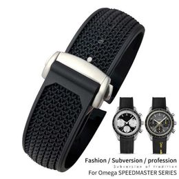 Watch Bands 20mm 21mm 22mm 18mm 19mm High Quality Rubber Silicone Watchband Fit for Omega Speedmaster Watch Strap Steel Deployment187H
