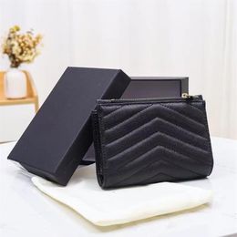 Designer Wallet Womens wallets bifold with zipper Coin Pocket Short style Card holder slot purse realleather black color262o
