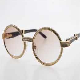 Whole Full Frame Smaller Stones 7550178 Black Buffalo Horn Sunglasses Round Vintage Unisex SunGlasses glasses Brown Len264T