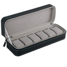 6 Slot Watch Box Portable Travel Zipper Case Collector Storage Jewelry Storage BoxBlack269S