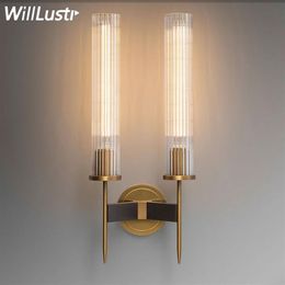 modern brass wall lamp ribbed glass shade vintage wrought copper sconce lobby bedroom el corridor restaurant bar cafe loft wall358O