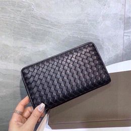 Wallets Black Wallet Men's Long Clutch Bag Leather Woven Multi-card Position 2021 Trend Large-capacity Zipper Handbag244Q