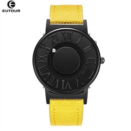 Eutour Watch Man Canvas Leather Strap Mens Watches Magnetic Ball Show Quartz Watches Fashion Male Clock Wristwatches J190715292T