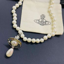 Designer Viviene Westwood New Viviennewestwood New Three-dimensional Saturn Water Drop Pearl Necklace for the Empress Dowager of the West