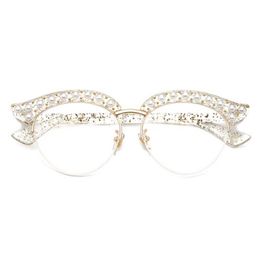 Cubojue Cat Eye Pearl Women Glasses Clear Lens Transparent Fashion Eyeglasses Frames Woman Half Frame Spectacles Eyeglass Ladies187U
