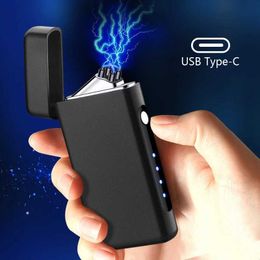 New Double Arc Lighter Windproof USBType-C Fast Charging Men's Gift Smoking Accessories Unusual Lighters