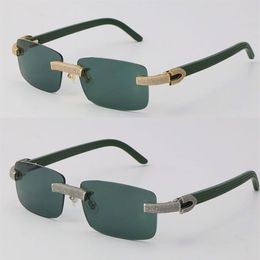 New Micro-paved Diamond Rimless Sunglasses Original Green Plank Mens Rocks Frame Male and Female Eyewear 18K Gold C Decoration Wom2009