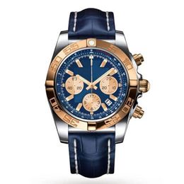 46mm Male Wristwatch Quartz Chronograph Men watch Gold Black Blue Leather Stainless Steel Strap Sapphire Crystal Waterproof197h