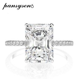Wedding Rings PANSYSEN 925 Sterling Silver Emerald Cut Simulated Diamond Wedding Rings for Women Luxury Proposal Engagement Ring 231208