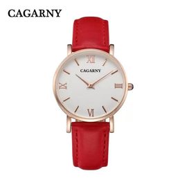 CAGARNY Women Designer Fashion Casual Watches Ladies Watch Leather Strap Gold relojes de marca mujer350U