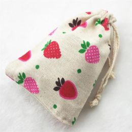 Gift Wrap 10x14cm Strawberry Vintage Cotton Burlap Jute Favour Candy Bags Wedding Party Pouches277O