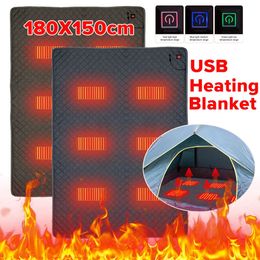 Sleeping Bags 5V USB Heated Blanket Camping Heated Sleeping Bag Pad With 6 Heating Zones Heating Pad For Home Office Car Camping Fishing 231208