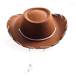Berets Children Brown Red Felt Woody Cowboy Hat Adjustable Western Big Brimmed CowboyBerets Oliv22263j