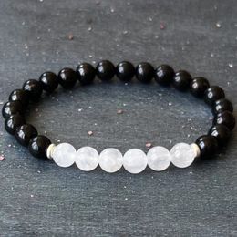 MG1964 8 MM Natural Black Onyx White Jade Bracelet Spiritual Road Opener Blocks Crystal Gemstone Jewellery