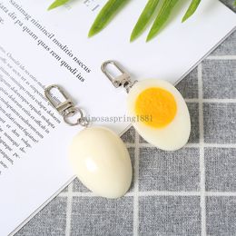 Funny Simulated Boiled Egg Pendant Keychains Women Girls Fashion Creative Food Model Keyrings Bag Charms Key Holders Party Gifts