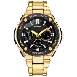 Men's Sports Watch Dual Display Fitness Movement Electronics Analogue Digital LED Steel Belt Electronic Male Relojes Wristwatch209h
